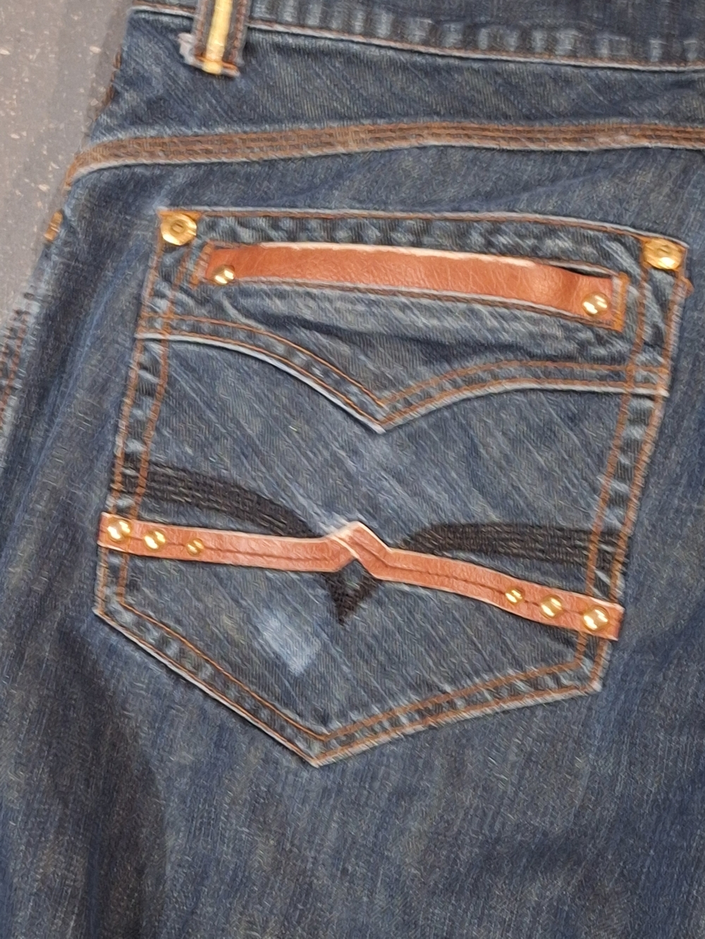 Parish Men's Straight-Leg Denim Jeans in Blue Flap Pocket Leather.Read.see Pocke - Picture 13 of 16
